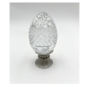 VTG 90's Crystal Art Deco Glass Egg Paperweight Stand France Decor 4.5" Heavy
